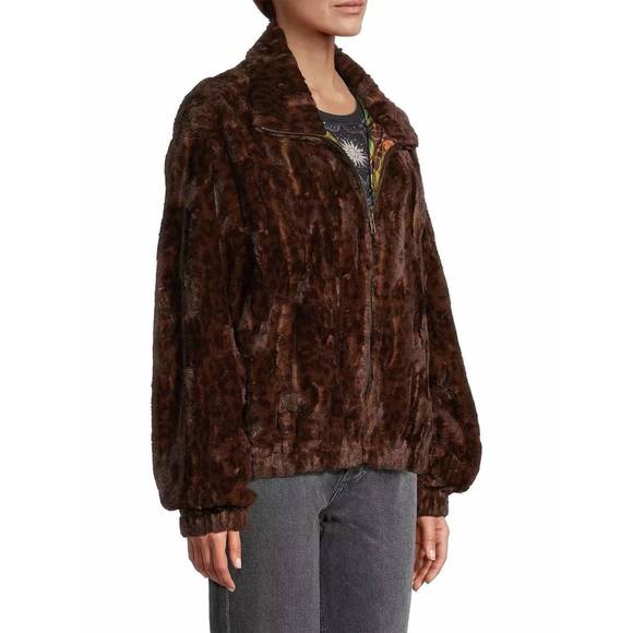 NEW JOHNNY WAS jaguar faux fur bomber jacket in brown / black - Picture 2 of 5